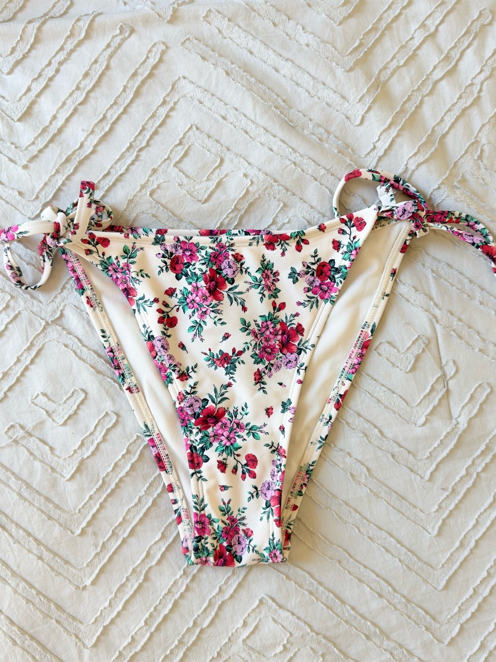 Wild Fable Cream Floral Tie-Side Bikini Bottoms with Pink & Green Accents